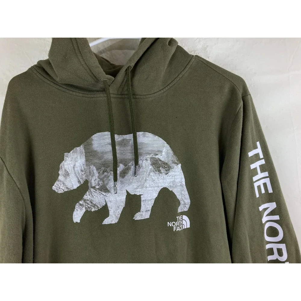 The North Face Hoodie Mens L Olive Green Bear Mountain Graphic Nature Gorpcore